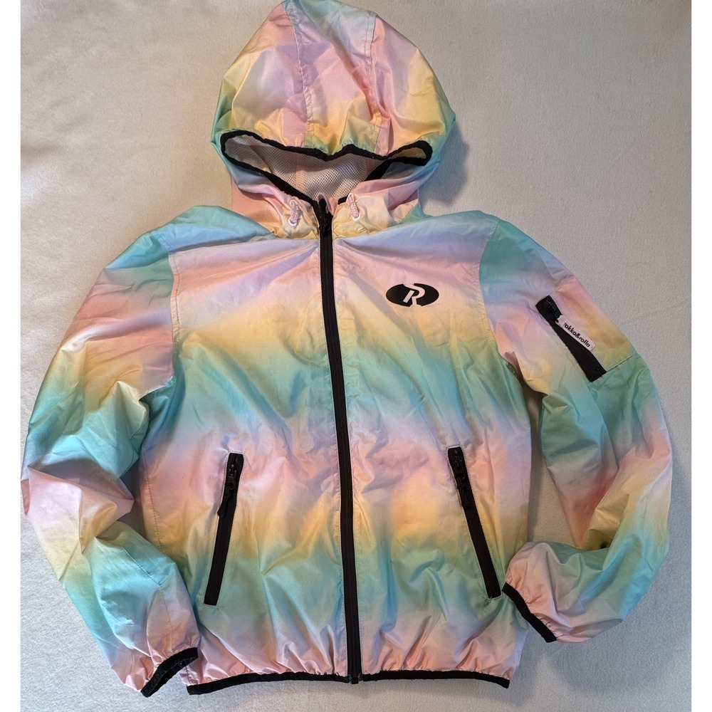 Rokka & Rolla Youth L Rainbow Sherbet Lightweight Hooded Windbreaker Jacket